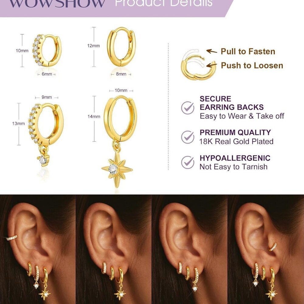 Versatile 4-Pair Gold Earring Set - Lightweight H… - image 4
